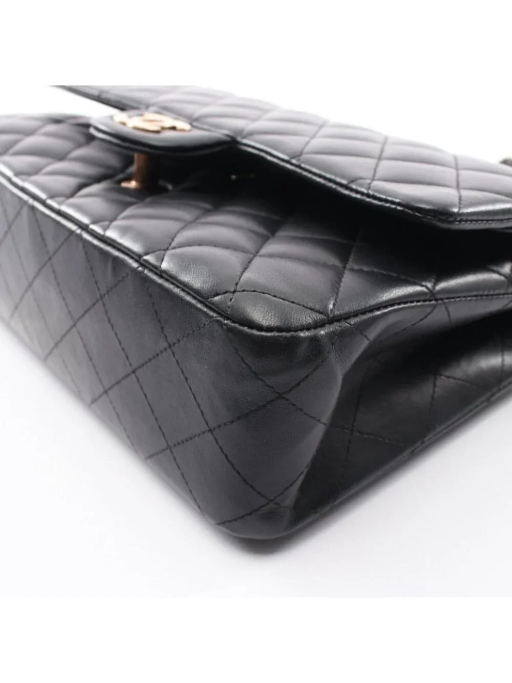 Chanel Shoulder Bag Quilted Double Flap Black Lambskin Chain